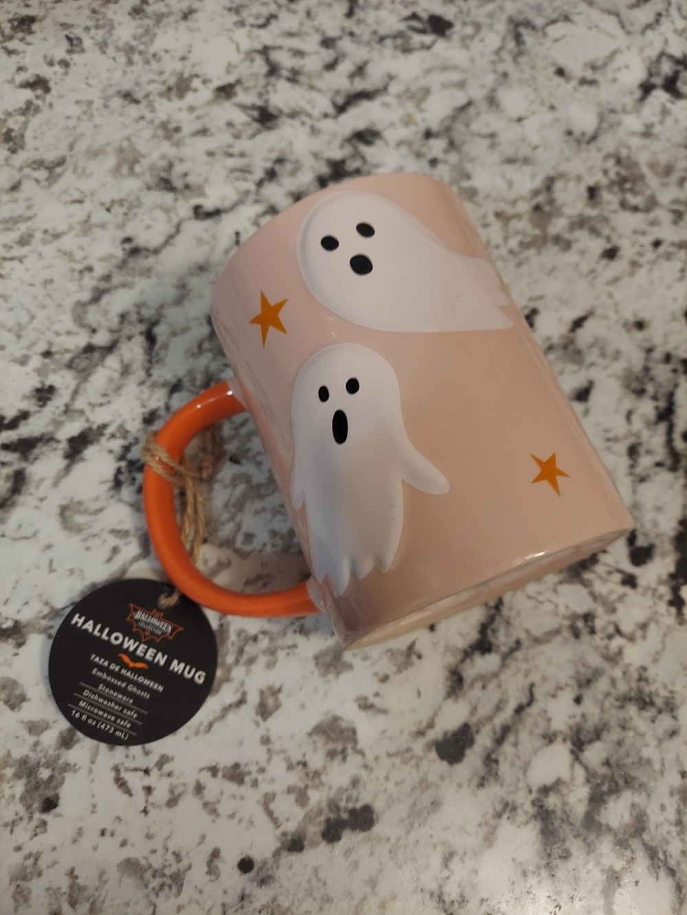 Halloween Ghost Ceramic Mug - Orange Handle
